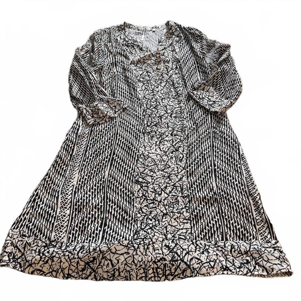 SOFT SURROUNDINGS Raven shift dress SZ XL black/white abstract print 3/4 Sleeves